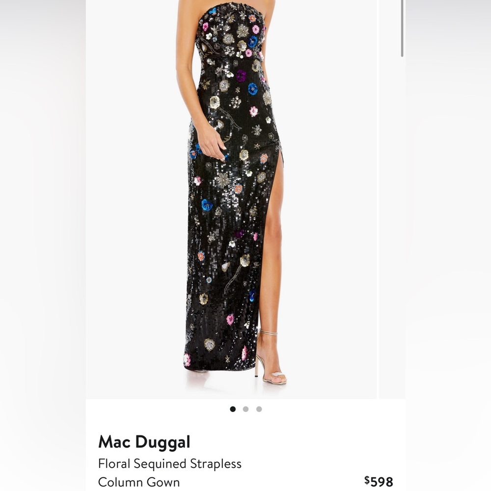 Mac Duggal Black Floral Sequined Strapless Gown